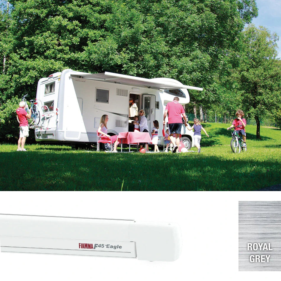 Fiamma F45 Eagle 400 Motorised Awning Polar White Royal Grey Fabric