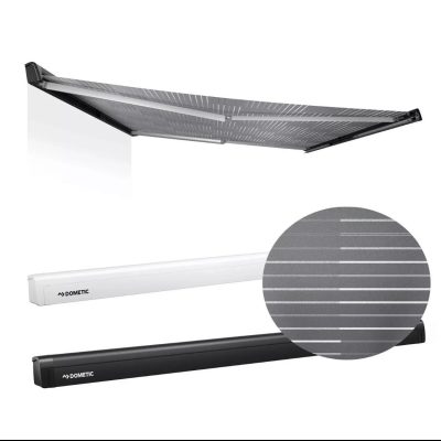 DOMETIC PW 110 AWNING 2.6 M WHITE &#038; BLACK CASE GREY WAVE FABRIC